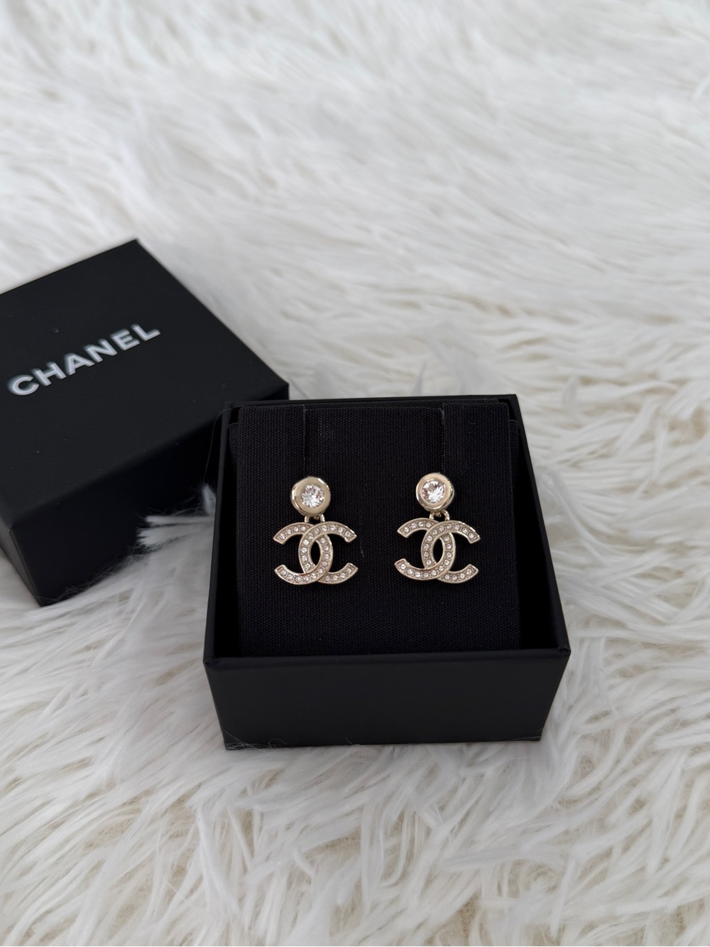 CHANEL DROPPED CRYSTAL CC EARRINGS